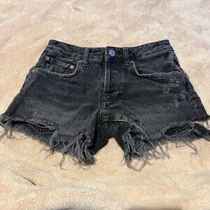 We The Free Free People Black Distressed Button Fly Denim Shorts Size 24